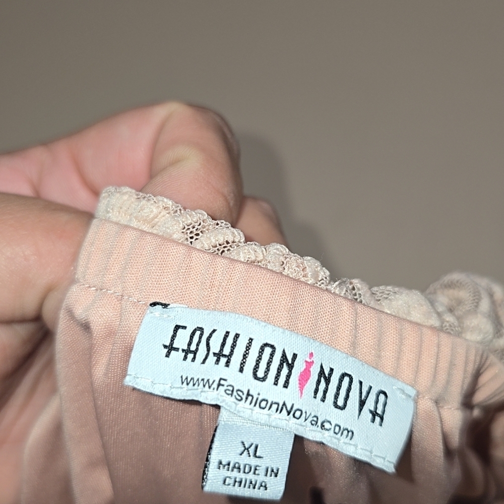 Fashion Nova Lace Trim Top - Tan